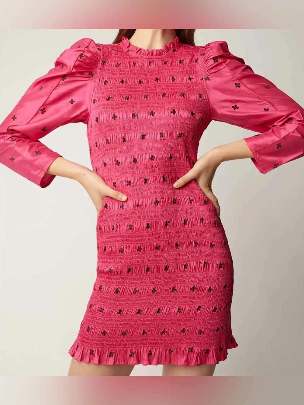 Ulla Johnson Aurele Smocked Printed Taffeta Mini Dress Size 2